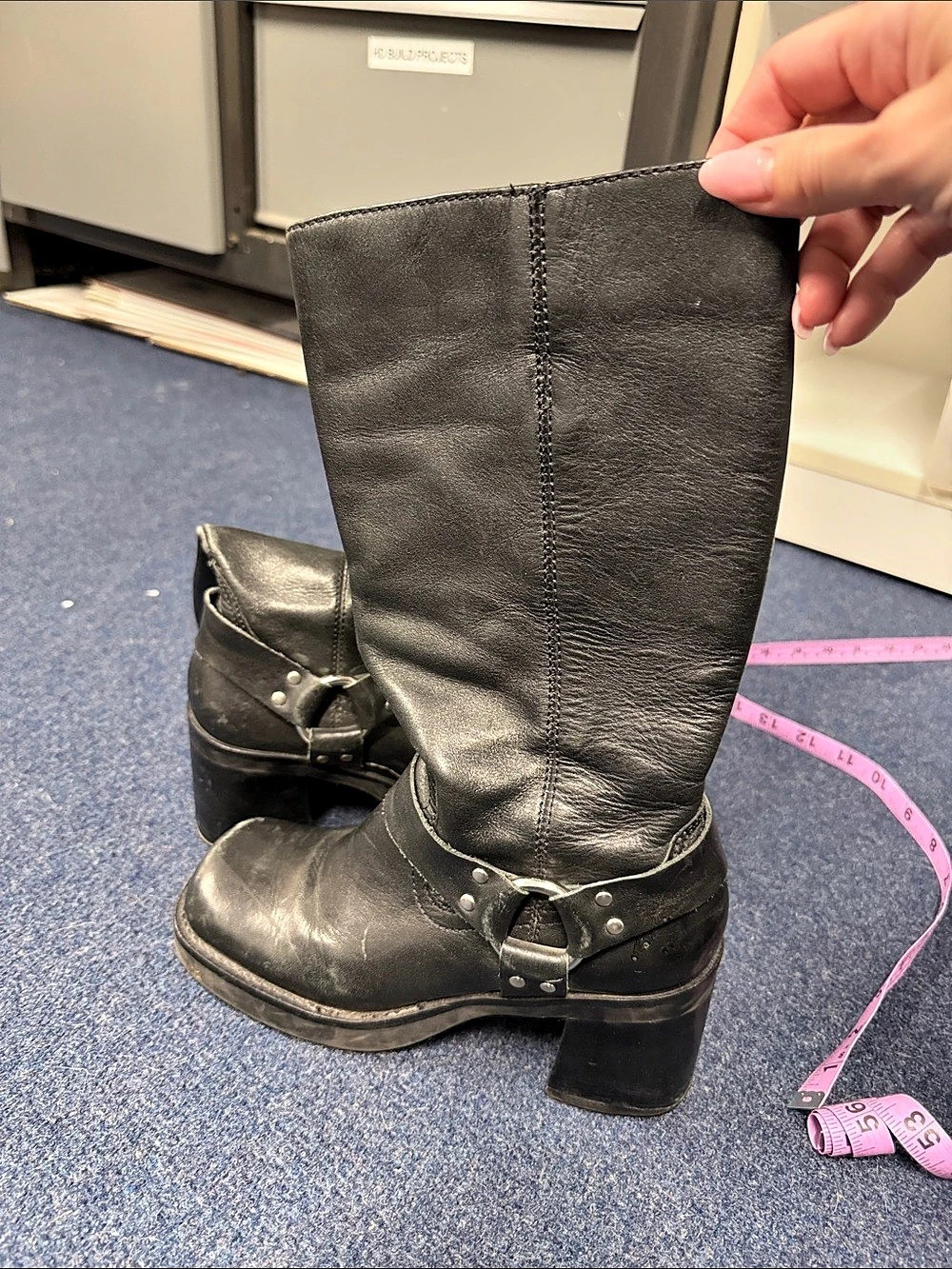Late 90s MIA Women's Black Leather Buckle Heeled Biker Boots size 6 (6.5)